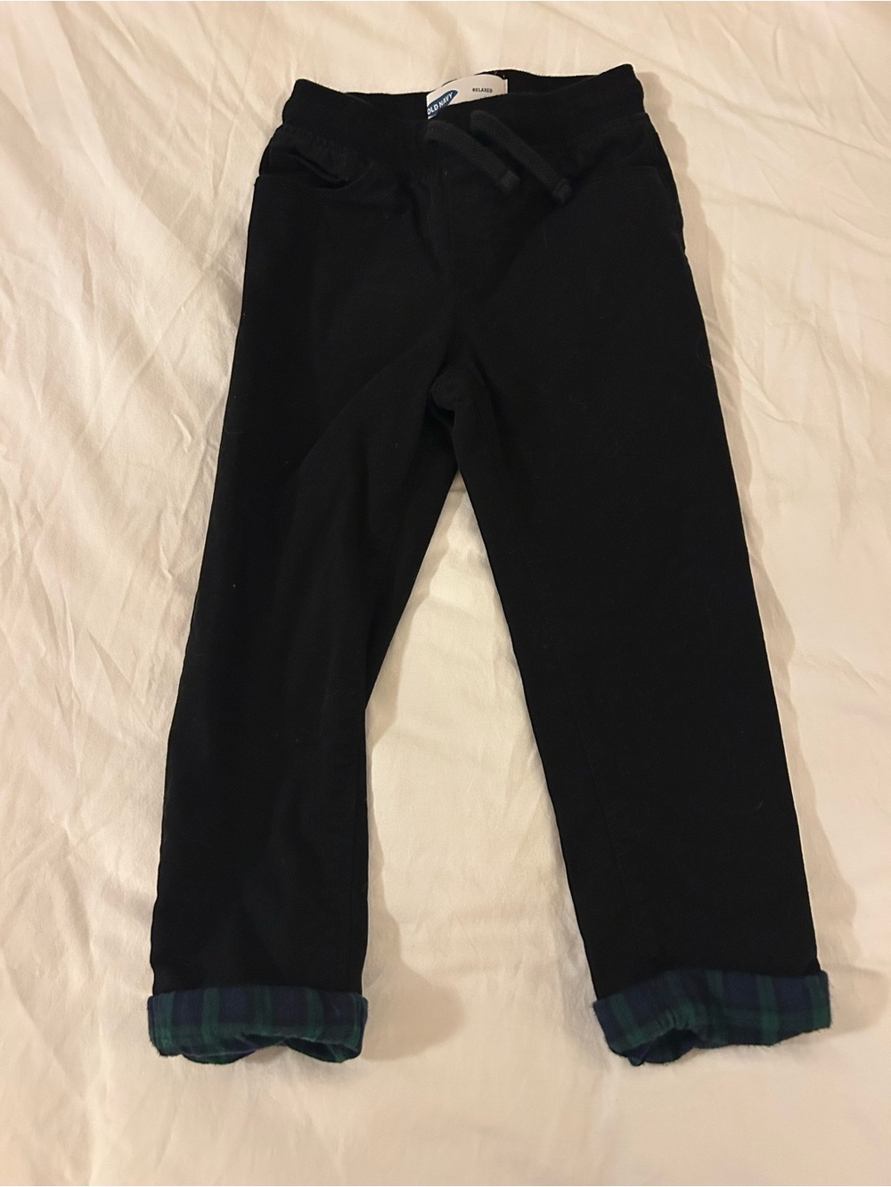 Old Navy Black Pull-On Pants with Green & Blue Plaid Lining